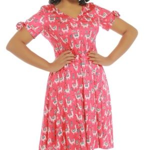 Lindy Bop Pink Llama Dress XL NWOT